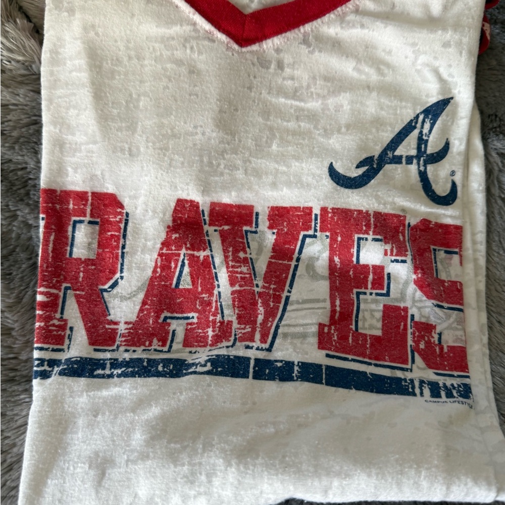 Atlanta Braves V-Cut T-Shirt Medium Sheer Short Sleeve